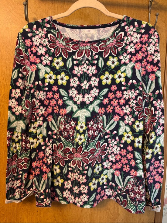 Talbots Tops - Floral Print Long-Sleeve Women's Top in Black and Pink